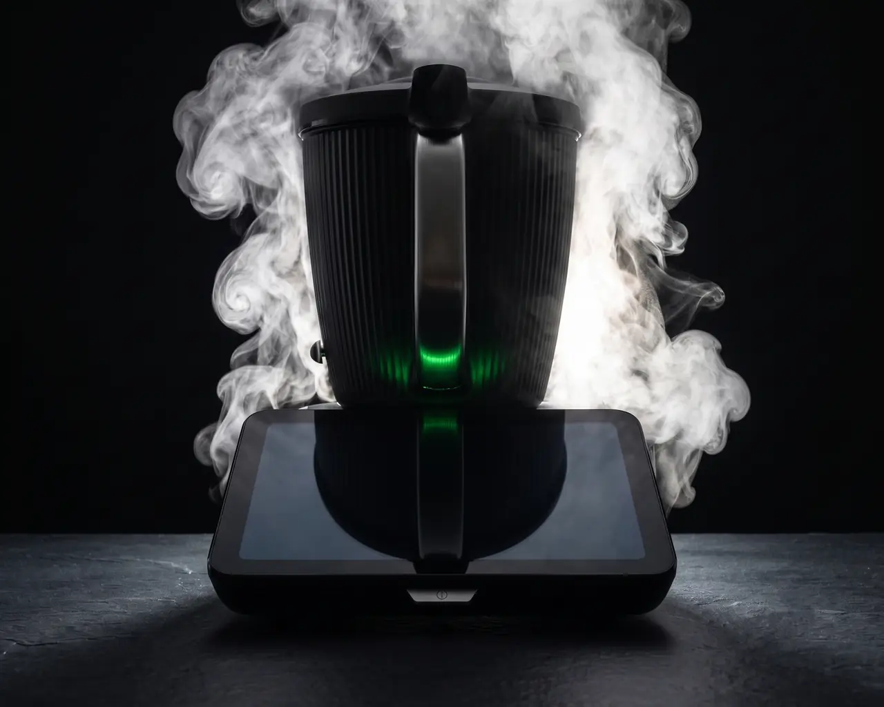 بخار يتصاعد من وعاء Varoma في جهاز Thermomix TM7.